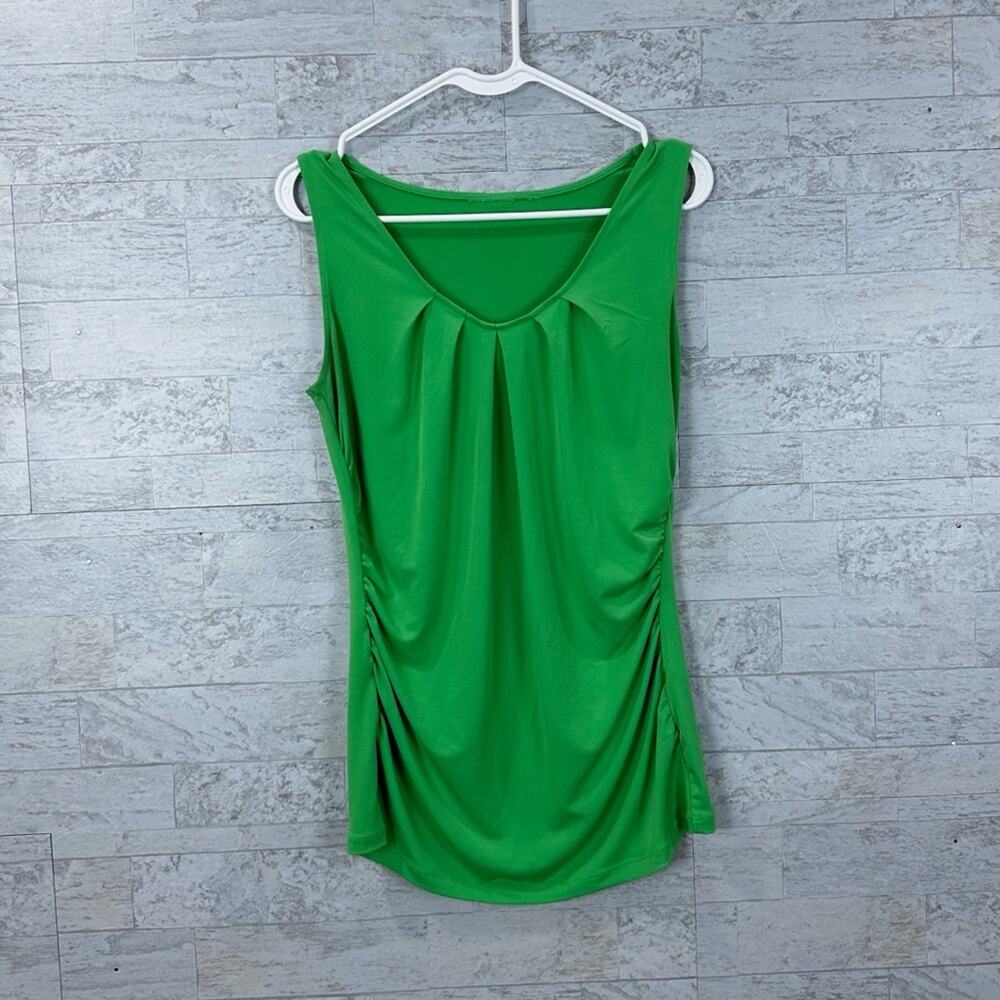 Green sleeveless loose fit ruched tank top / blouse